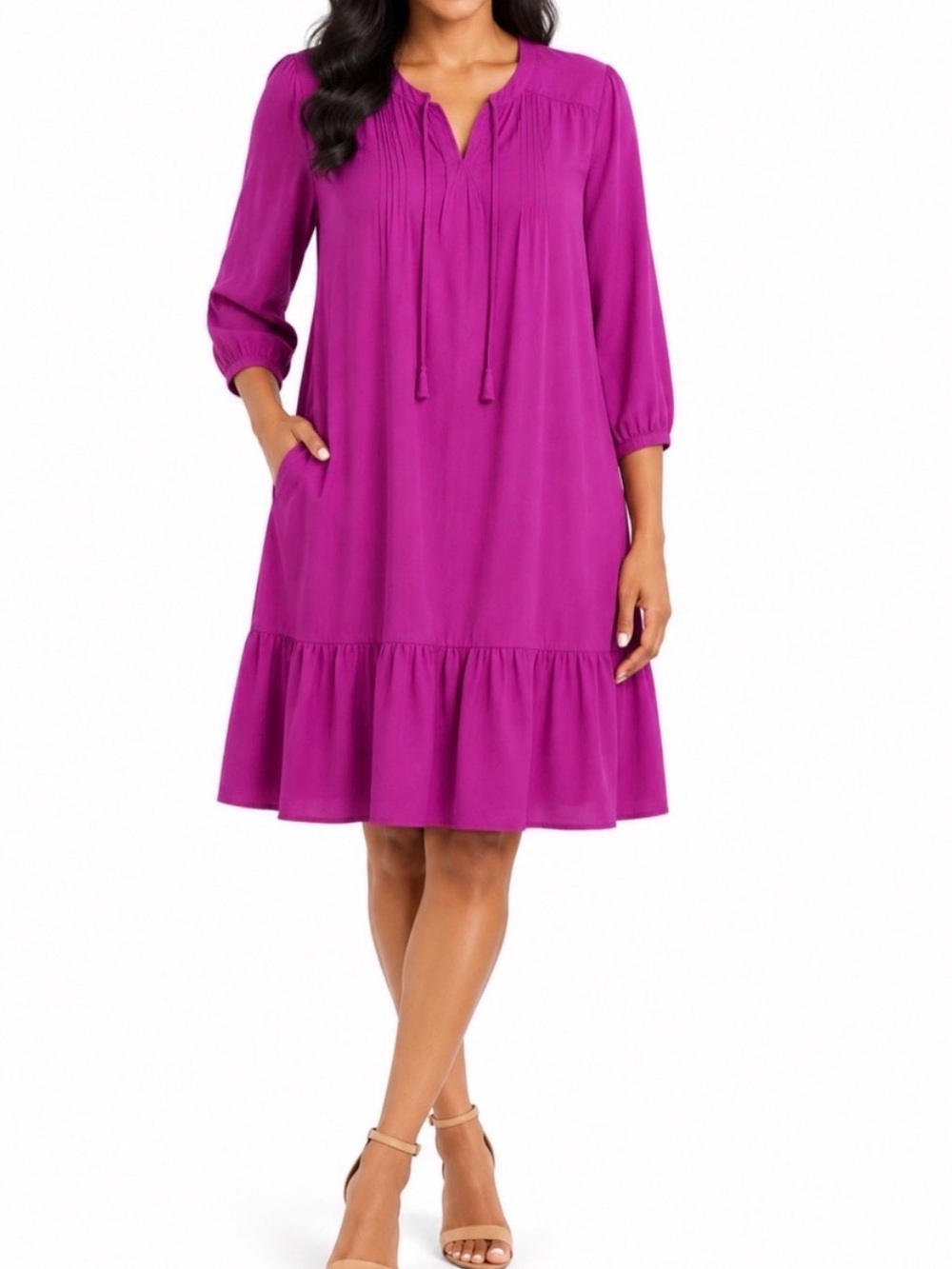 Westbound Fuchsia Long-Sleeve Ruffle-Hem Dress